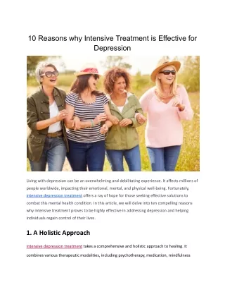 10 Reasons why Intensive Treatment is Effective for Depression