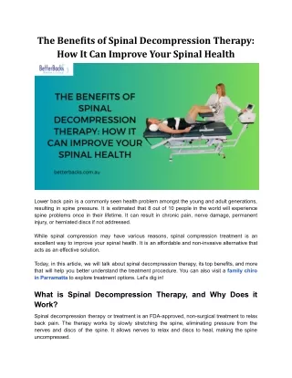 The Benefits of Spinal Decompression Therapy:  Improve Your Spinal Health
