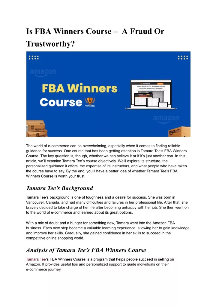 is fba winners course a fraud or trustworthy