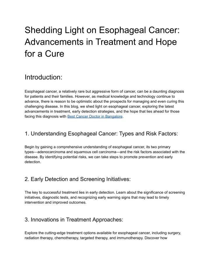 shedding light on esophageal cancer advancements