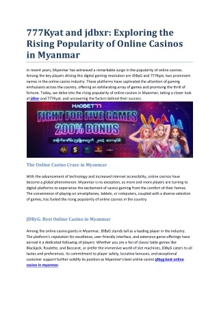 777Kyat and JDByG - Exploring the Rising Popularity of Online Casinos in Myanmar