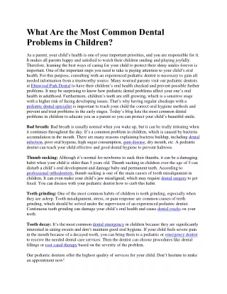 What Are the Most Common Dental Problems in Children