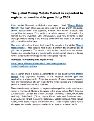 the global mining metals market is expected