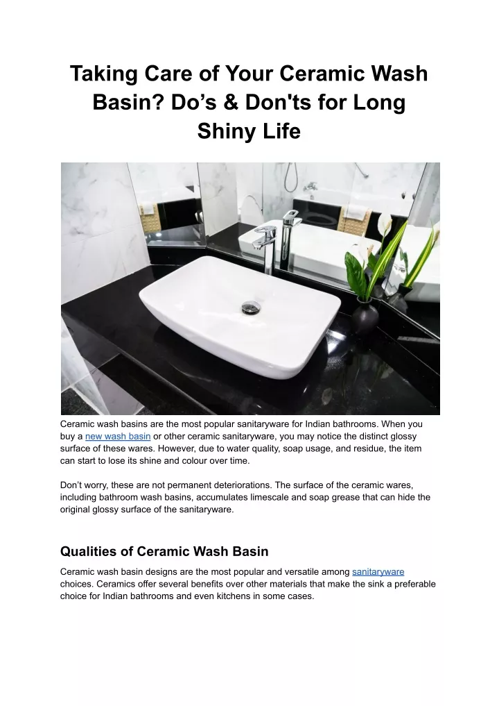 taking care of your ceramic wash basin