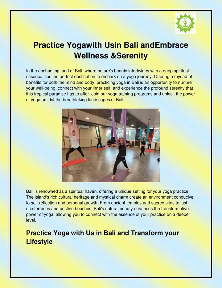 practice yogawith usin bali andembrace wellness