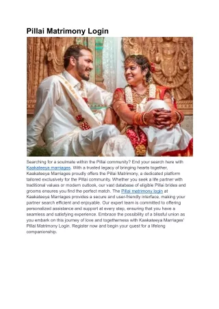Pillai Matrimony Login | Kaakateeya