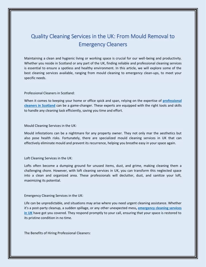quality cleaning services in the uk from mould