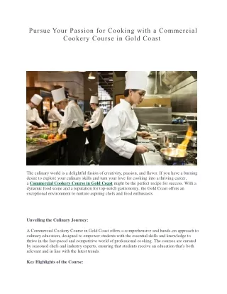 Pursue Your Passion for Cooking with a Commercial Cookery Course in Gold Coast