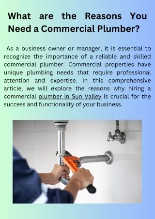 What are the Reasons You Need a Commercial Plumber