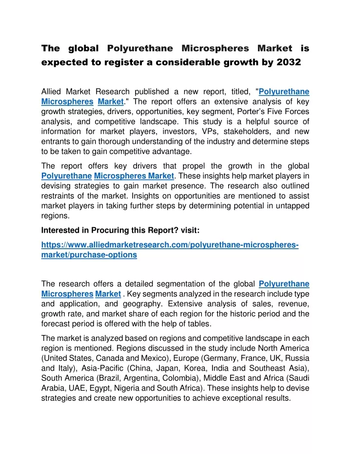 the global polyurethane microspheres market