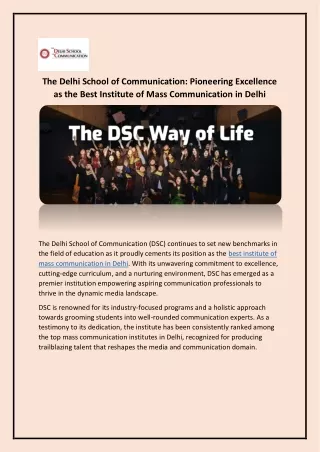Best Institute of Mass Communication in Delhi - The Delhi School of Communication