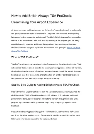 How to Add British Airways TSA PreCheck