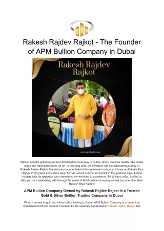 Rakesh Rajdev Rajkot - The Founder of APM Bullion Company in Dubai (1)