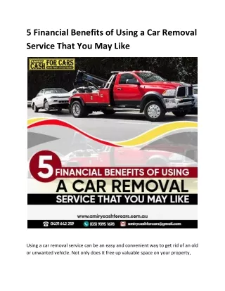 5 Financial Benefits of Using a Car Removal Service That You May Like