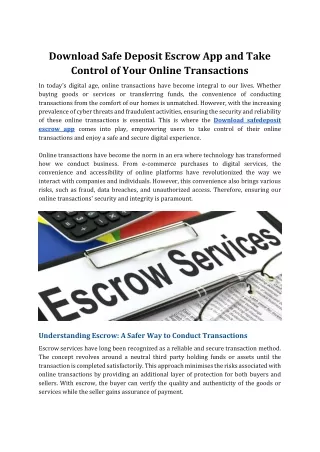 Download SafeDeposit Escrow App and Take Control of Your Online Transaction