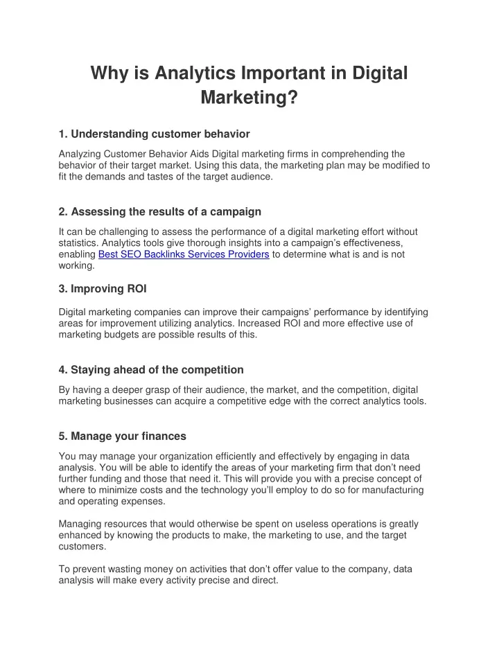 why is analytics important in digital marketing