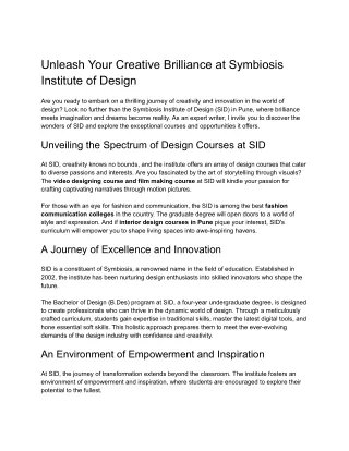 Unleash Your Creative Brilliance at Symbiosis Institute of Design