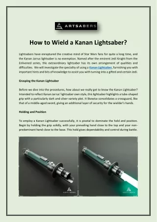 How to Wield a Kanan Lightsaber?
