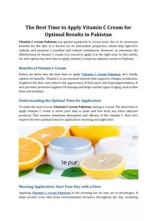 The Best Time to Apply Vitamin C Cream for Optimal Results in Pakistan
