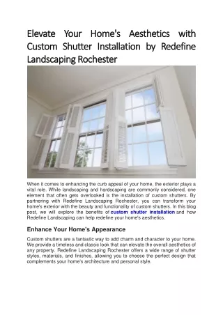 Elevate Your Home's Aesthetics with Custom Shutter Installation by Redefine Landscaping Rochester