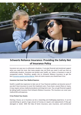 Schwartz Reliance Insurance Providing the Safety Net of Insurance Policy