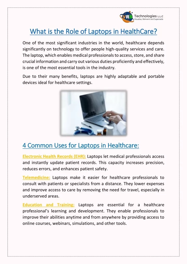 what is the role of laptops in healthcare what