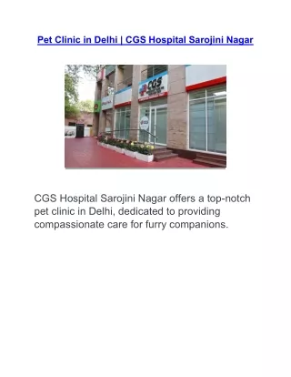 Pet Clinic in Delhi | CGS Hospital Sarojini Nagar