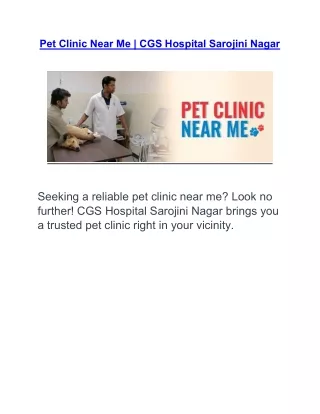 Pet Clinic Near Me | CGS Hospital Sarojini Nagar