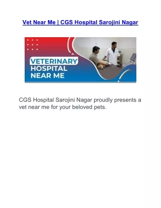 Vet Near Me | CGS Hospital Sarojini Nagar