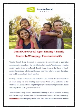 Dental Care For All Ages Finding A Family Dentist In Winnipeg - Tuxedodental.Ca