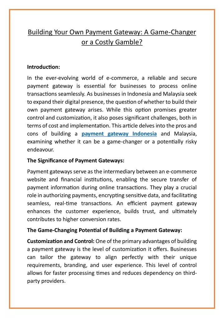 building your own payment gateway a game changer