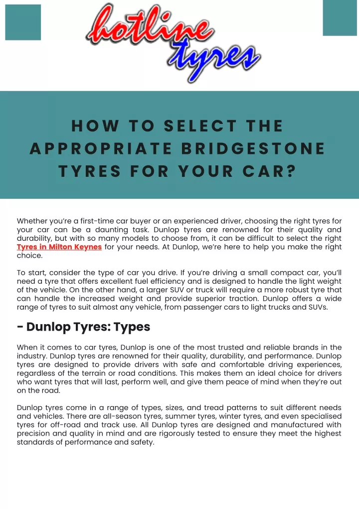 how to select the appropriate bridgestone tyres