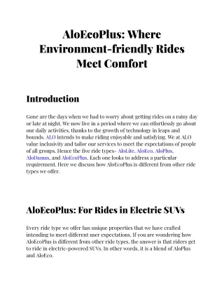 AloEcoPlus_ Where Environment-friendly Rides Meet Comfort