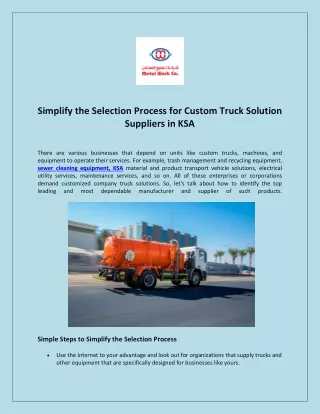 Simplify the Selection Process for Custom Truck Solution Suppliers in KSA