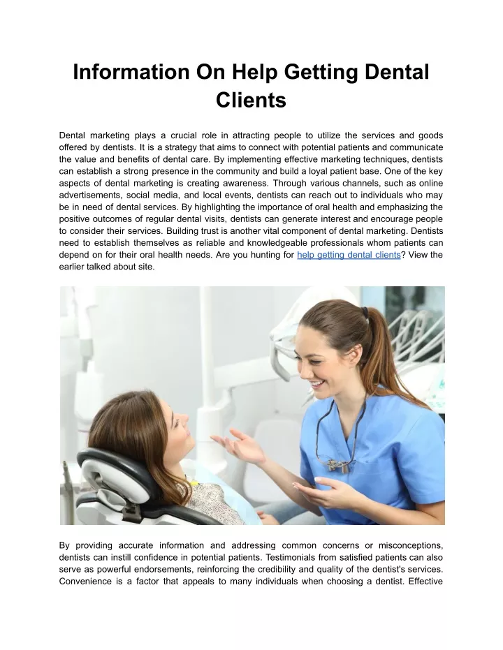 information on help getting dental clients