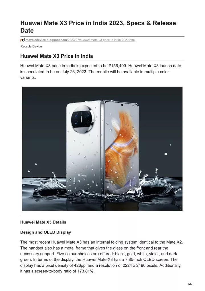 huawei mate x3 price in india 2023 specs release
