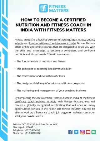 How to Become a Certified Nutrition and Fitness Coach in India with Fitness Matters