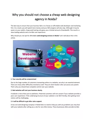 Why you should not choose a cheap web designing agency in Noida