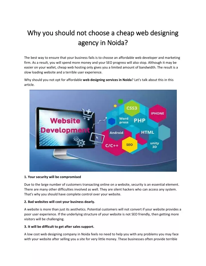 why you should not choose a cheap web designing