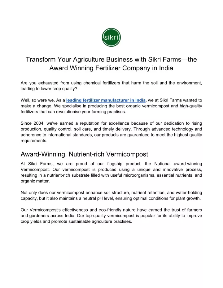 transform your agriculture business with sikri