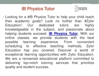 IB Physics Tutor| Zylor Education