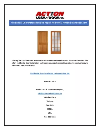 Residential Door Installation and Repair Near Me | Actionlockanddoor.com