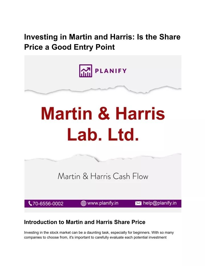 investing in martin and harris is the share price