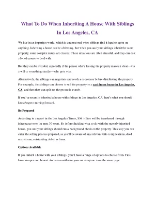 What To Do When Inheriting A House With Siblings In Los Angeles, CA