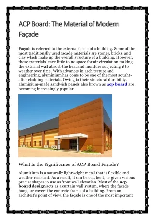 ACP Board: The Material of Modern Façade