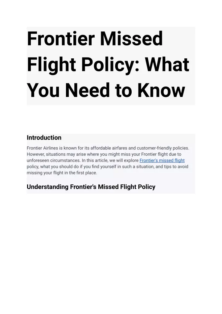frontier missed flight policy what you need
