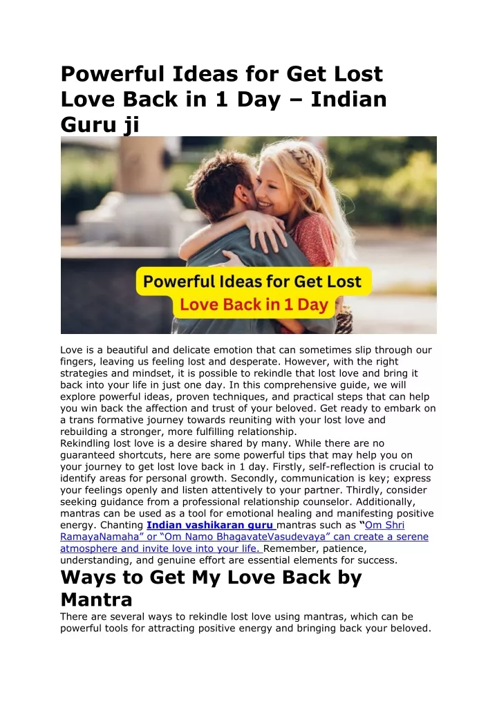 powerful ideas for get lost love back