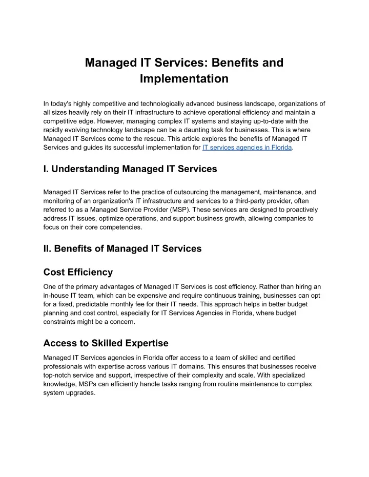 managed it services benefits and implementation