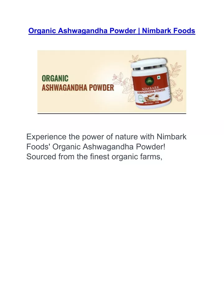 organic ashwagandha powder nimbark foods