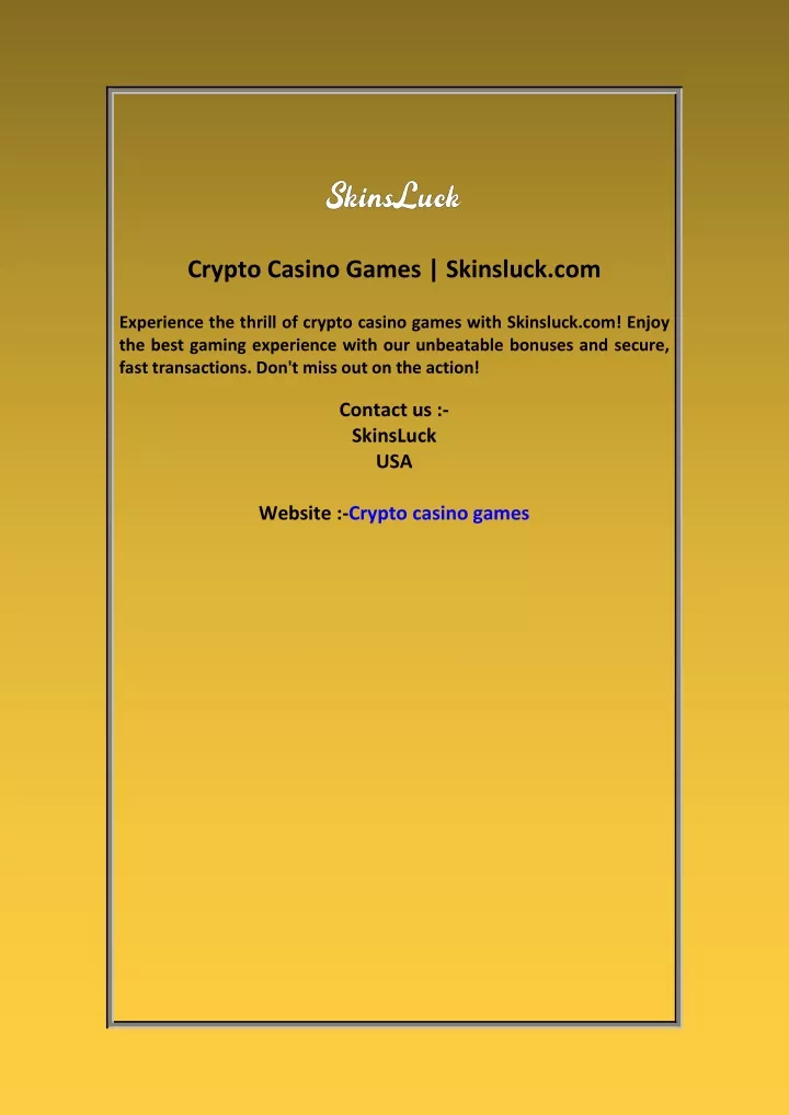 crypto casino games skinsluck com